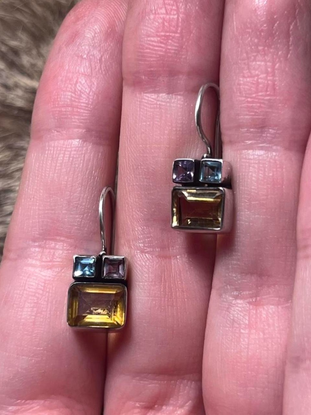 Vintage sterling silver geometric gemstone earrings